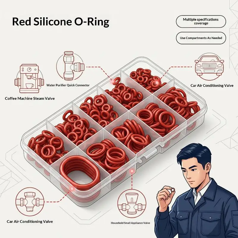 390-teiliges Silikon-O-Ring-Set, Nitrilkautschuk, öl- und hitzebeständig, Dichtungssortiment in Box, metrische O-Ringe für Auto- und Pipelineanwendungen – Detail 9