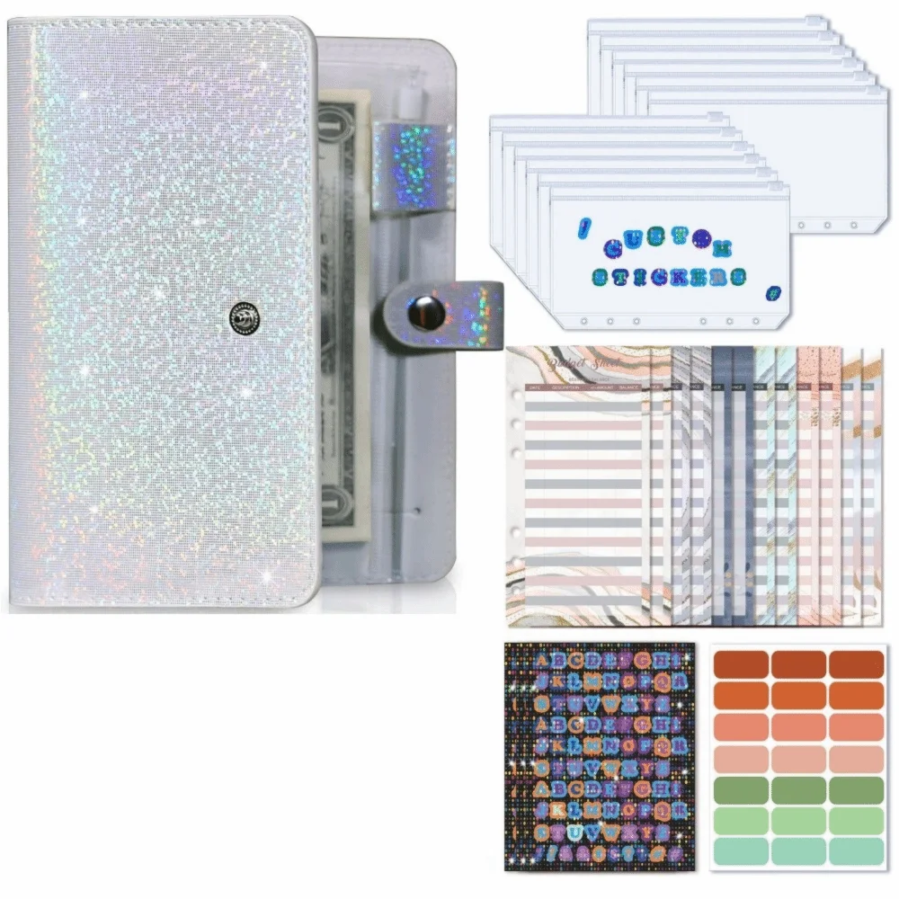 

Soft Leather A6 Budget Binder 6 Hole Binder Pockets Wallet Budgeting Budget Binder Planner with 12pcs Zipper Envelopes