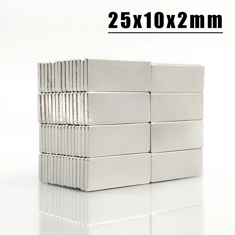 2/10/20/50/100/200Pcs 25x10x2 Neodymium Magnet 25mm x 10mm x 2 N35 NdFeB Block Hook Tool Strong Permanent Magnetic imanes Block