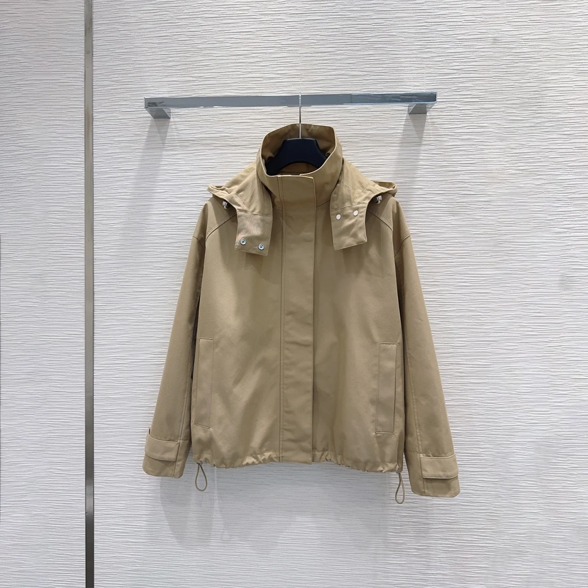 2026 high-quality women's khaki short detachable hooded workwear jacket--hb806