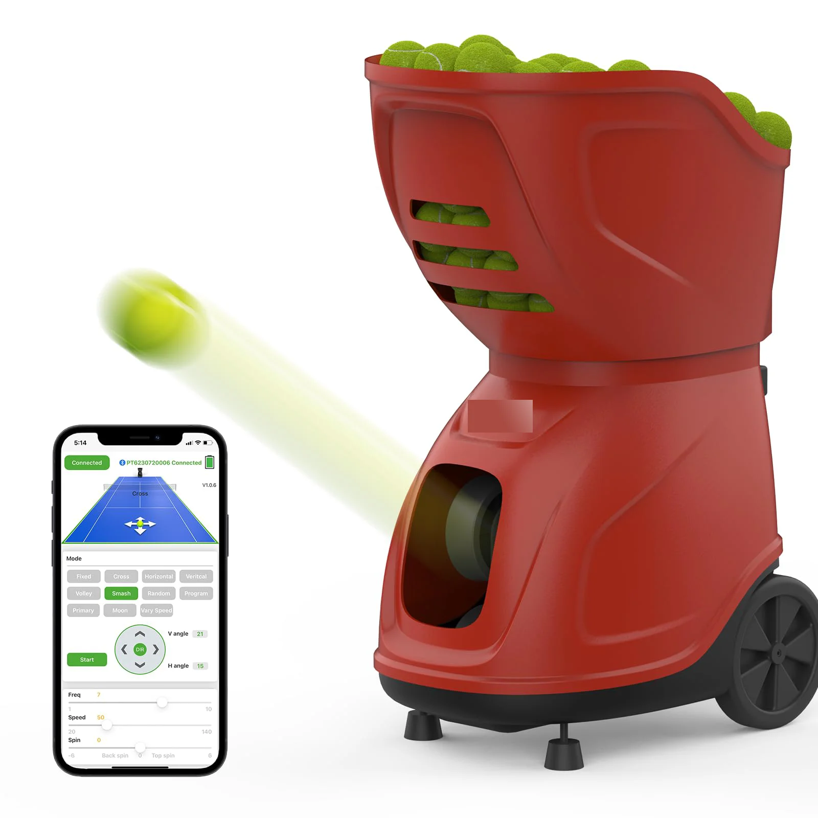 

Auto Tennis Ball Launcher Thrower 150+Ball Capacity Full-coverage Featured Tennis Training With Remoter Control