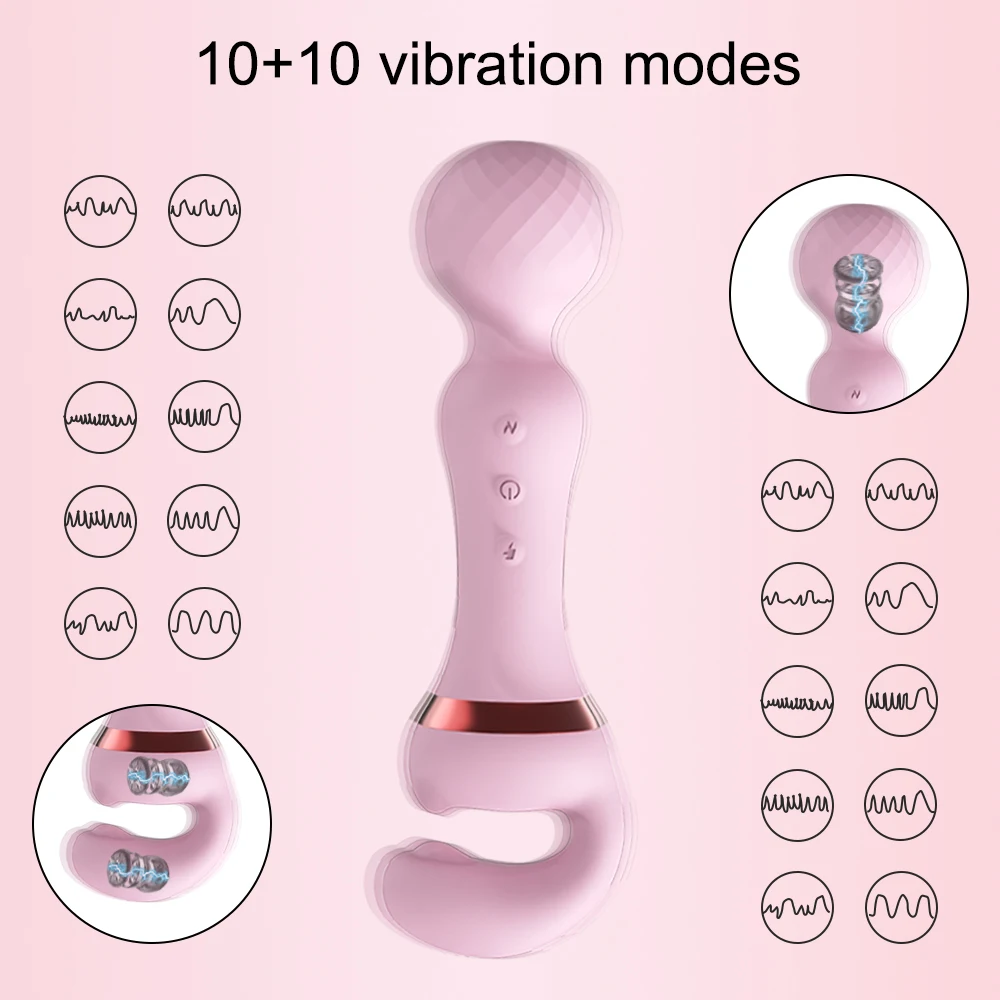 Powerful 2 in 1 AV Vibrator Female Magic Wand Clitoris Stimulator USB Recharge 20 Modes G Spot Massager Sex Toys for Women