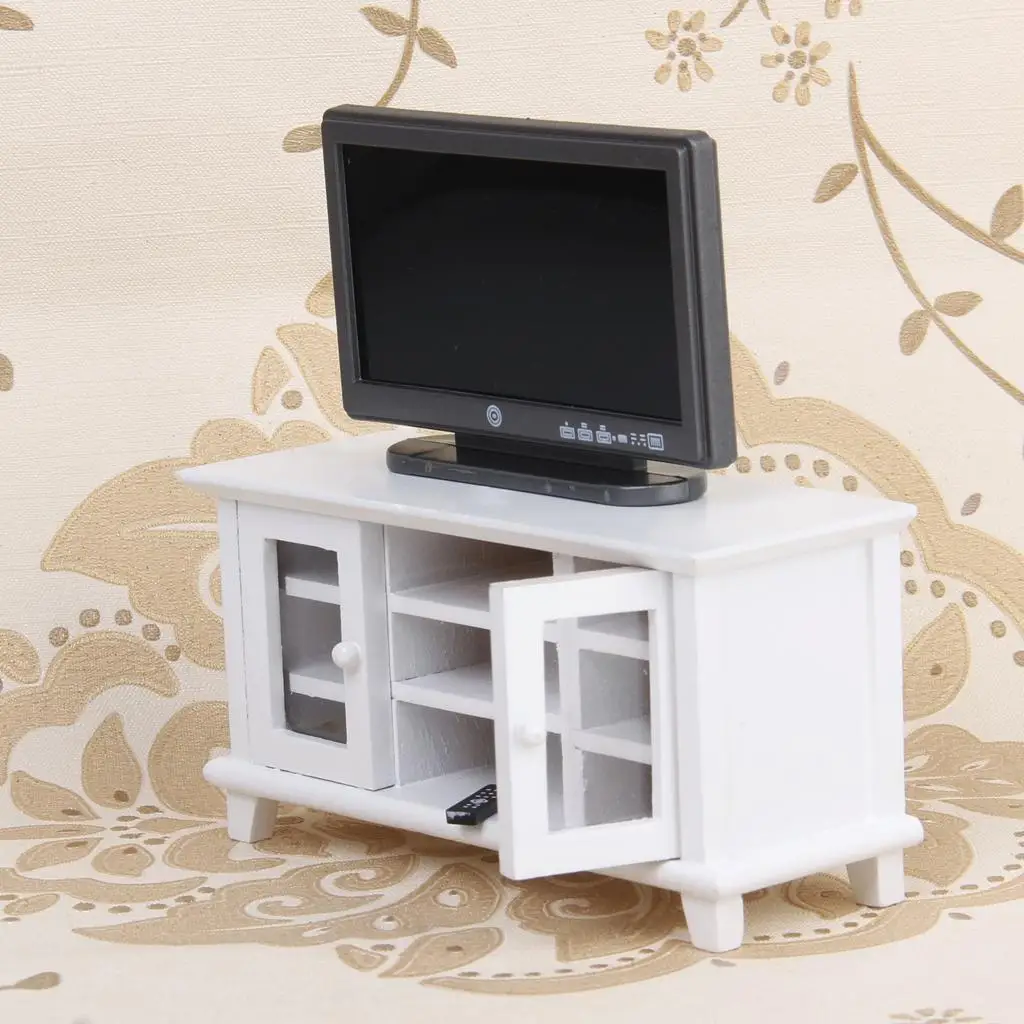 

1:12 Dollhouse Furniture TV Cabinet for Living Decoration, European Style, Handcrafts Collectibles