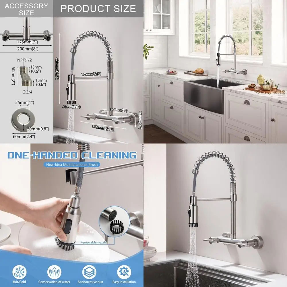 

8 Inch Centerset Pull-Down Spray Kitchen Faucet with 3-Function Sprayer in Brushed Nickel