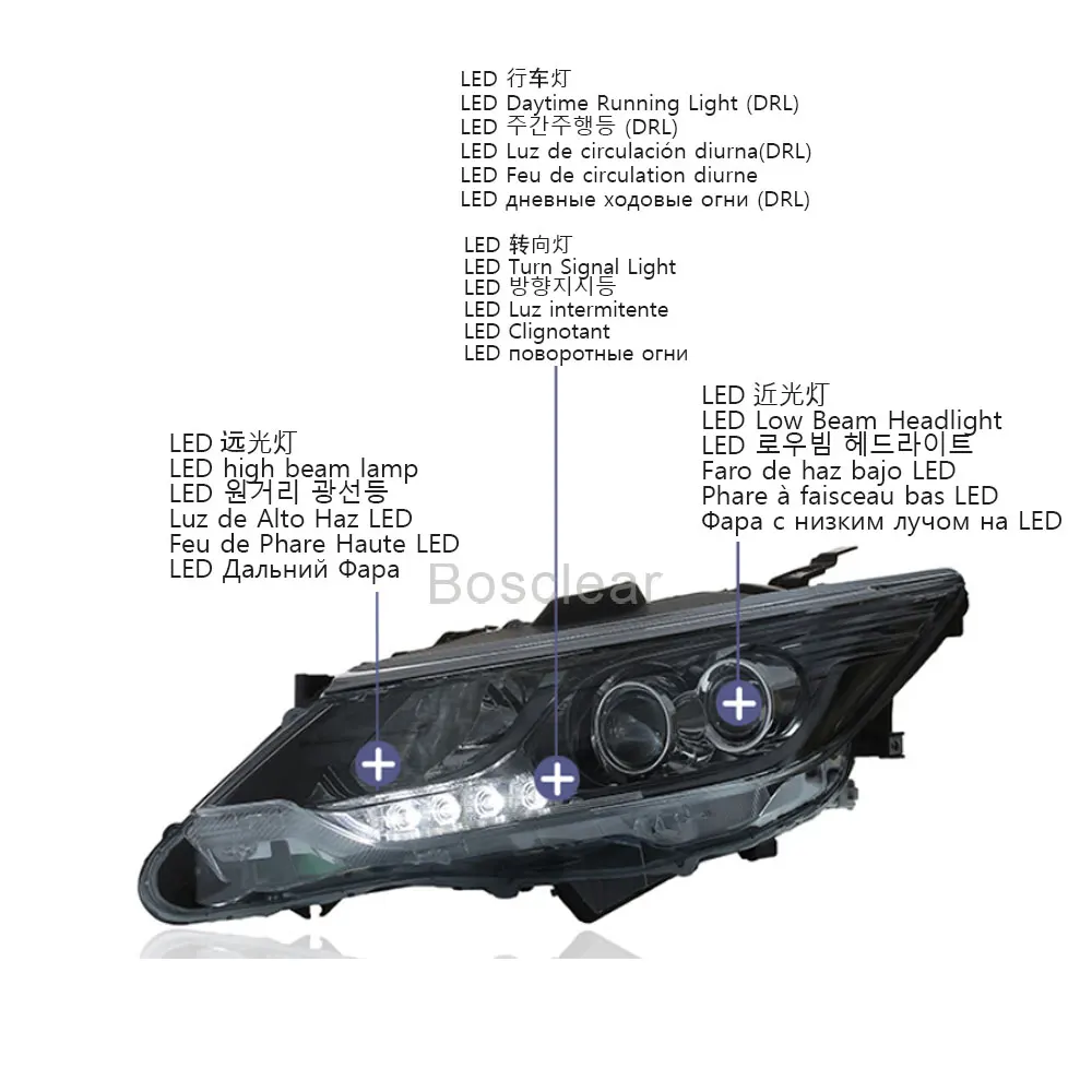 LED Headlight Assembly for Toyota Camry 2015-2017 Dual-lens Headlamps Turn signal Modified LED Dual Lens Daytime Running Lights
