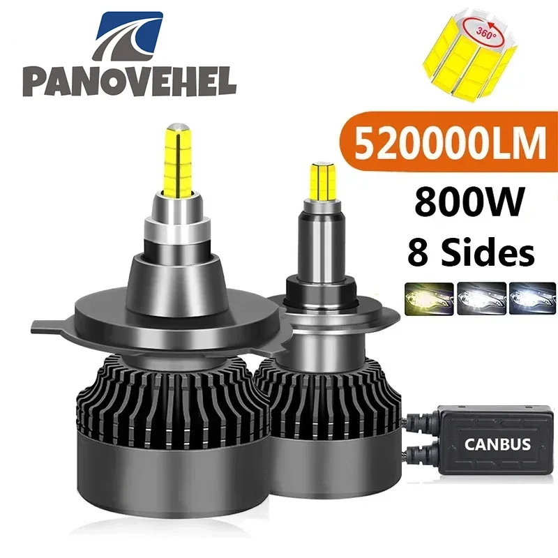 

PANOVEHEL 520000LM 800W H4 H11 LED 360 Canbus 9012 HIR2 H7 H1 H3 H8 D1S D2S 9005 HB4 9006 Led Car Headlight 6000K Fog Lamp 12V