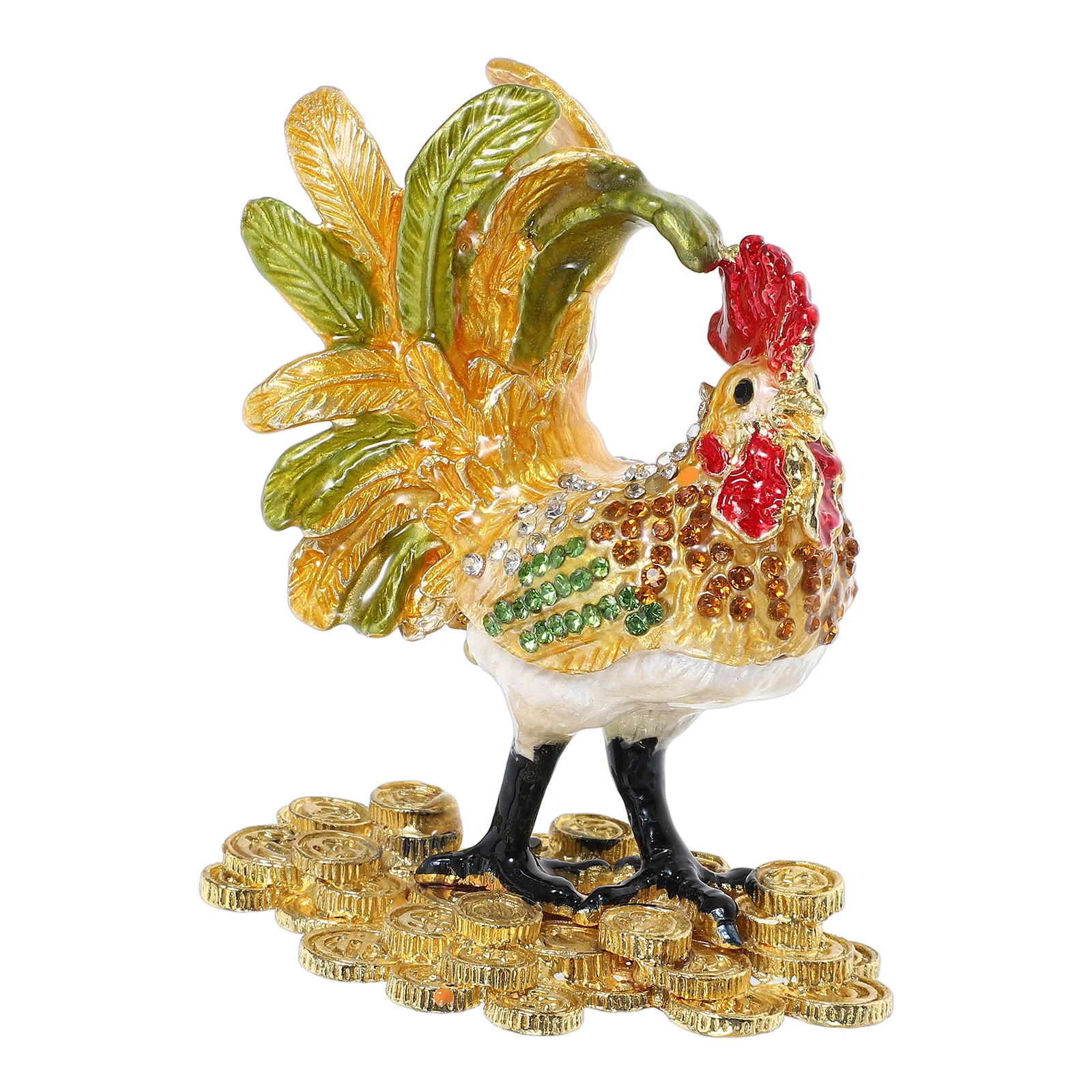 

Decorative Rooster Trinket Box Zinc Alloy Hand Painted Hinged Lid Jewelry Organizer Unique Animal Keepsake for Living Room Decor