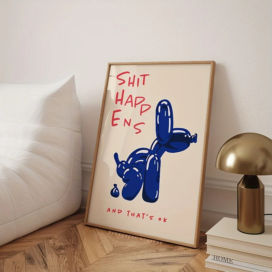 An Unframed Contemporary Poster, Blue and Red Lettering Painting, Balloon Dog Print Canvas Wall Art,Bedroom Dorm Room Decoration