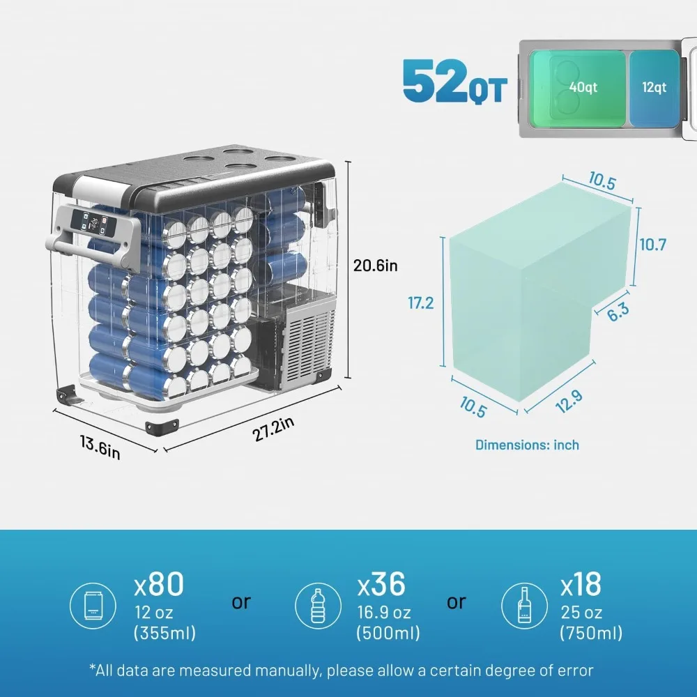 Portable Freezer,12 Volt Refrigerator, 52 Quart (49.4 Liter) Fast Cooling 12V Car Fridge Freezer -4℉~68℉, Car Cooler