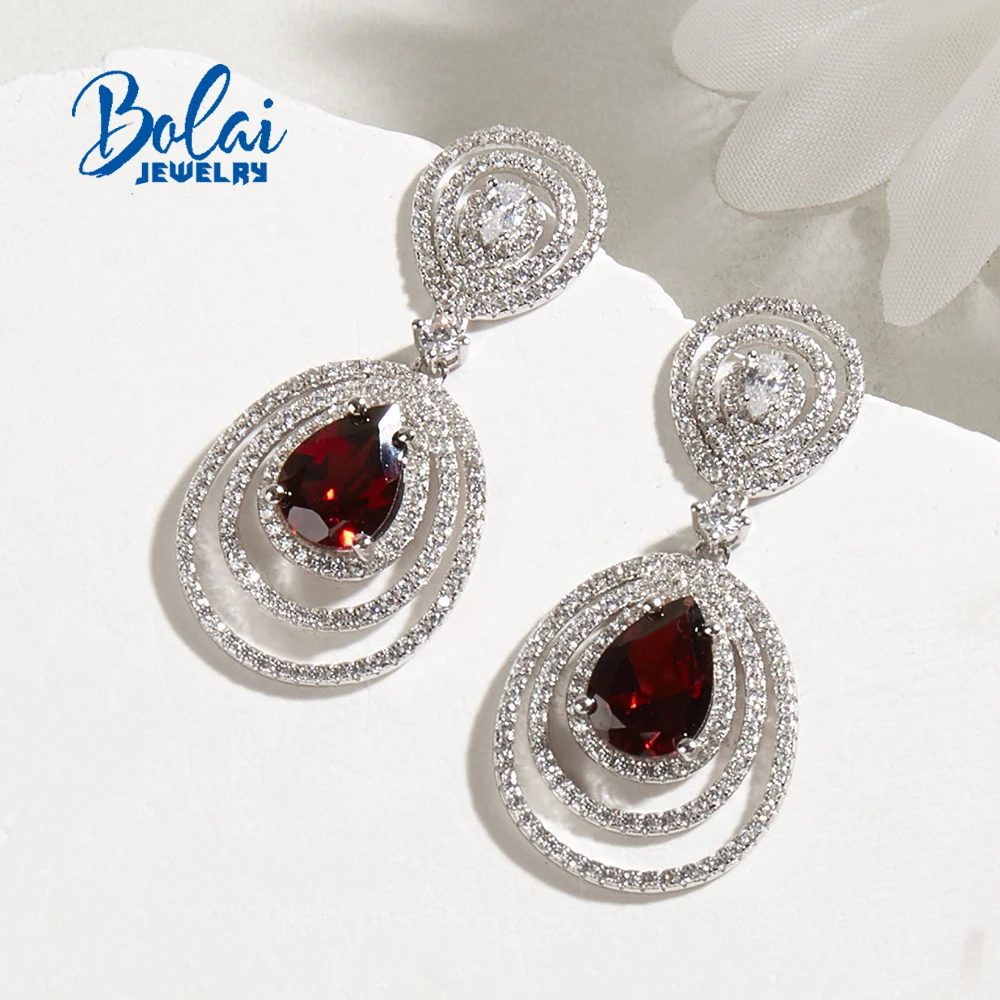 

Fine Jewelry Gorgeous design Sterling Silver 925 Natural red Garnet Earrings Lady Anniversary Banquet gift