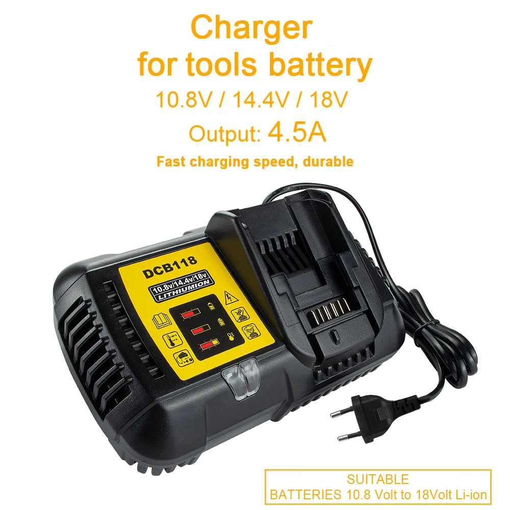 Waitley DCB118 Li-ion Battery Charger Replacement Compatible with Dewalt Tool Fast Charging 4.5A 10.8V 14.4V 18V 20V DCB200