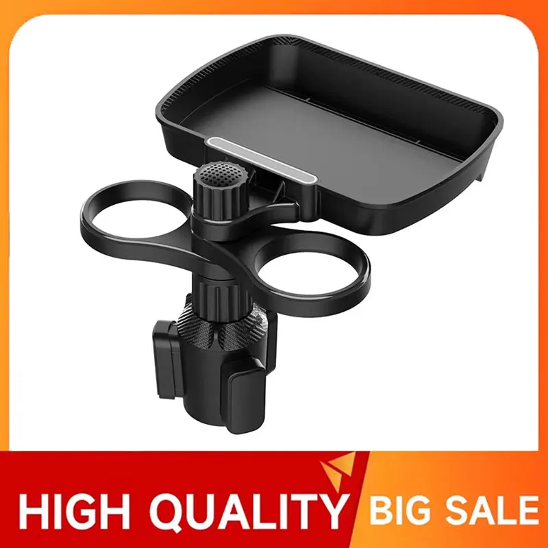 Car Dual Cup Holder Expander Adjustable Multifunctional Car Seat Cup Holder For 360°Rotating Snack Tray Drink Holder