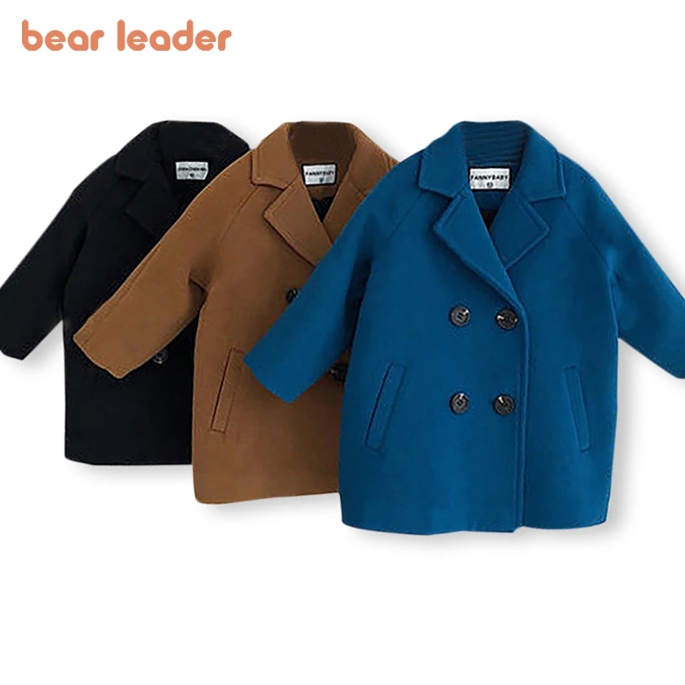Bear Leader Baby Boys Woolen Jacket Long Double Breasted Warm Infant Toddler Lapel Tweed Coat 2023 Autumn Winter Outerwear Coats - Image 1