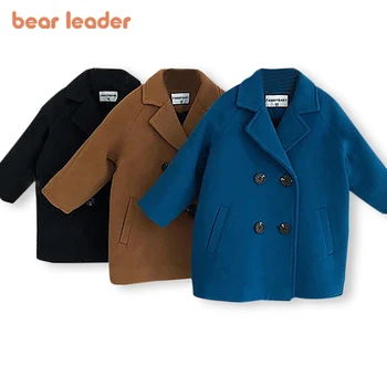 Bear Leader Neonati maschi Giacca di lana Lungo doppio petto Caldo neonato Bambino Risvolto Cappotto di tweed 2023 Autunno Inverno Capispalla Cappotti