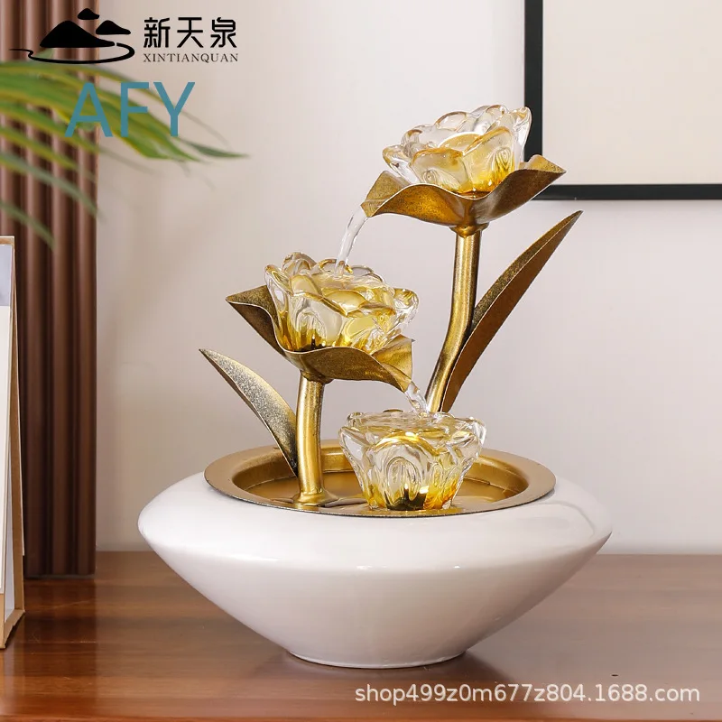 Chinese Style Water Flow Wealth Attracting Decor for Living Room TV Stand with Water Circulation Humidifier for Housewarming