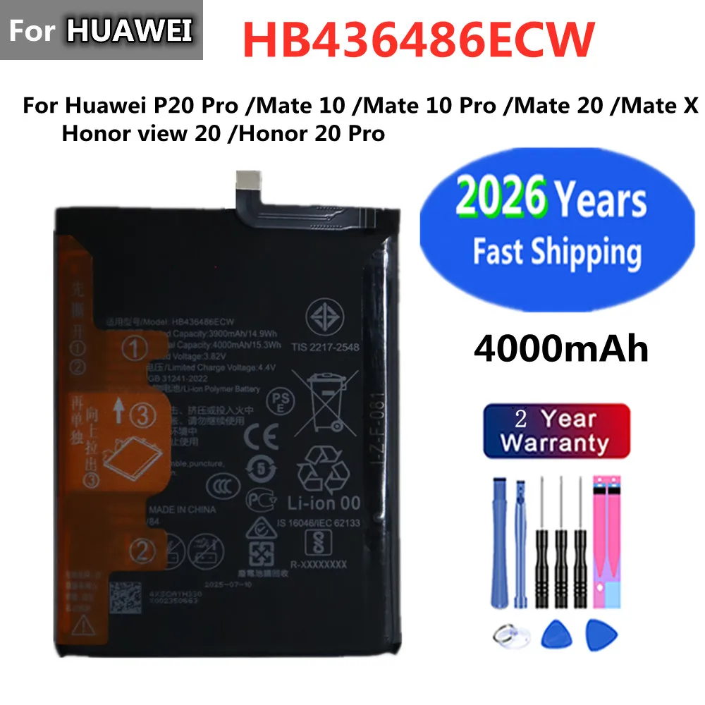 Batterie haute capacité HB436486ECW pour Huawei Mate 10 Pro, Mate 20, P20 Pro, Honor View 20, Honor 20 Pro, Mate X