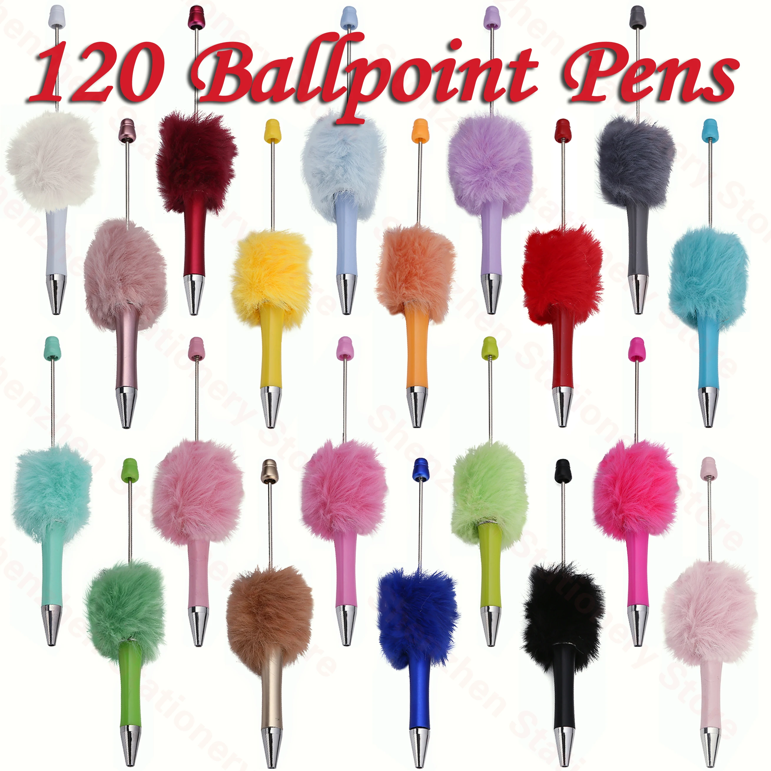 120Pcs Newest Colour Creative Plush Ballpoint Pen Ballpoint Pen DIY ballpoint pen Gift for Student Office Supplies