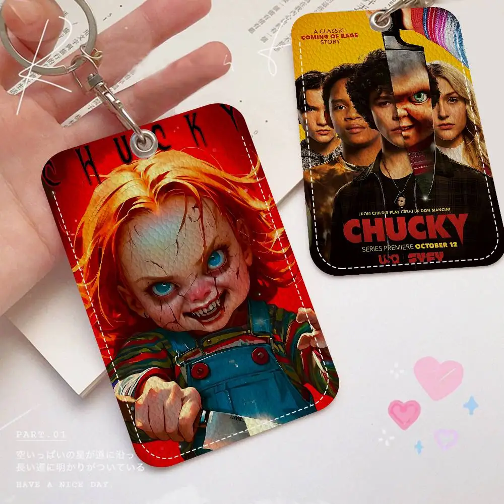 الكلاسيكية تشاكي فيلم الرعب 1 قطعة حافظة بطاقات الوصول حافظة بطاقات جلدية المفاتيح حلقة رئيسية باب الوصول العلامات حافظة بطاقات الهوية المفاتيح