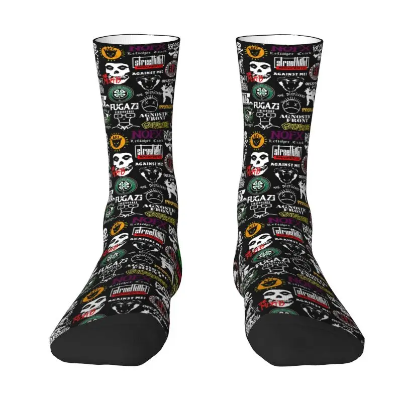 Custom Rock Punk Band Misfits Pattern Mens Crew Socks Unisex Kawaii 3D Printing Heavy Metal Dress Socks