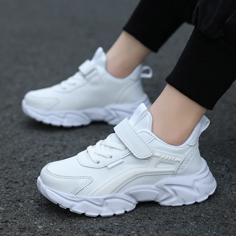 

Boys Girls Leather White Tennis Sports Running Shoes Spring Autumn Teenagers Students Walking Casual Sneakers for Childrens