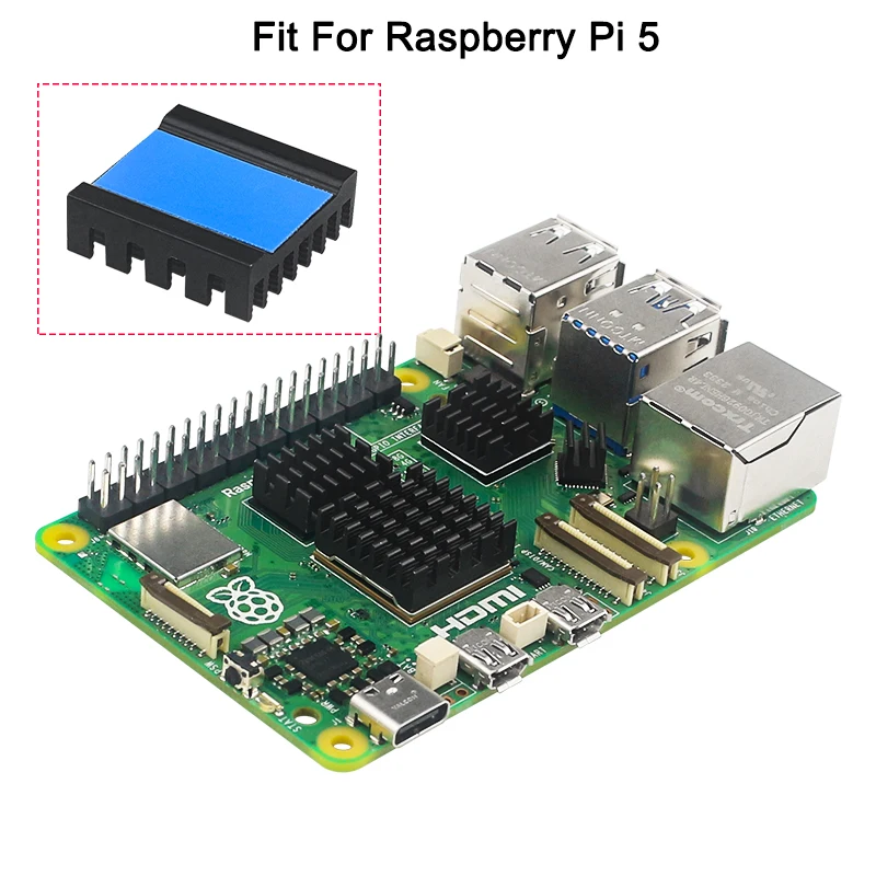 Raspberry Pi 5 disipador de calor de aluminio, Enfriador de CPU, radiador de refrigeración pasiva, negro, azul, plata, apto para RPi 5 Pi5