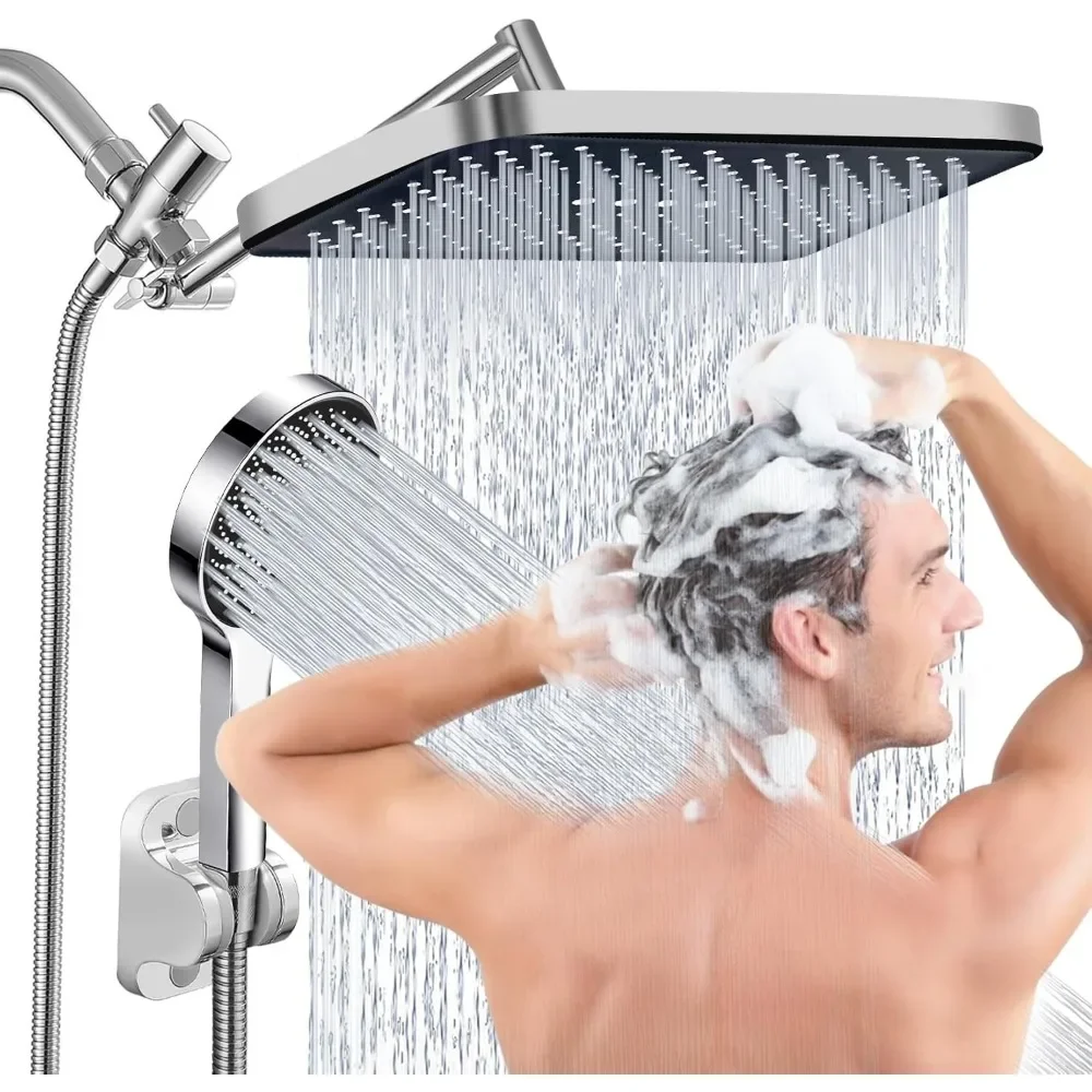 

14”Rain Shower Head with Handheld Spray Combo with ON/OFF Pause Switch and 11'' Angle Adjustable Extension Arm, Shower Head