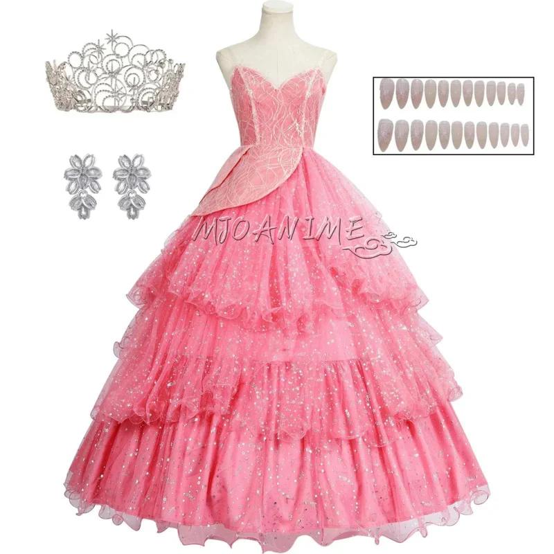Em estoque glinda a bruxa cosplay traje vestido para mulheres adultas vestido rosa roleplay fantasia roupa halloween carnaval t