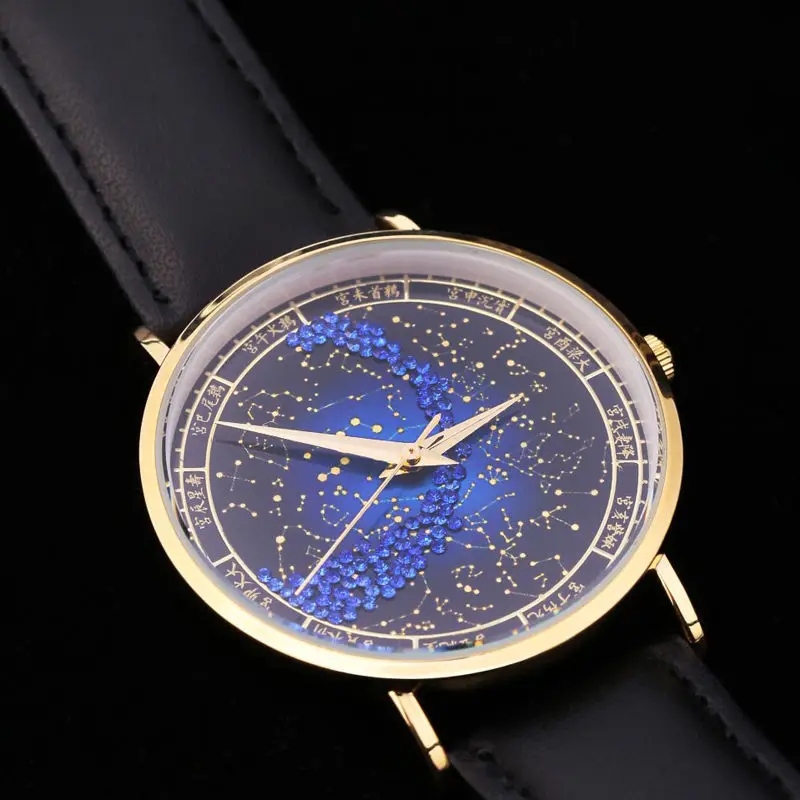 DUGARY 40mm China Forbidden City Culture Quartz Watch arctic starry sky Men Fashion Wristwatch Leather strap Inlaid crystal