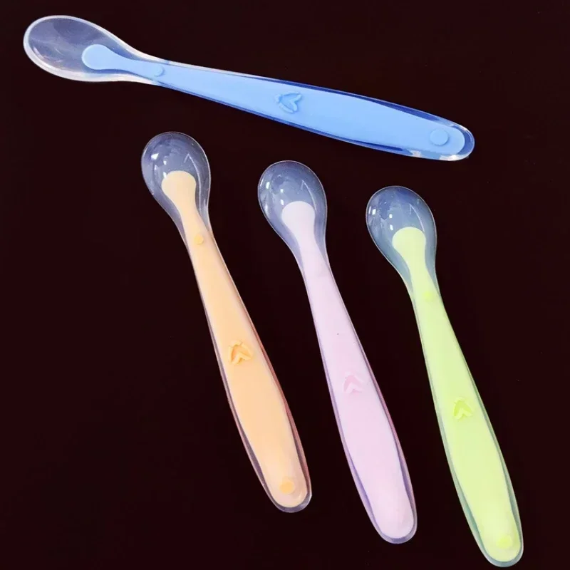 Baby Feeding Spoons Training Children Infant Temperature Sensoning Food Grade Flatware Tableware Cutlery Silicone Spoon With Box