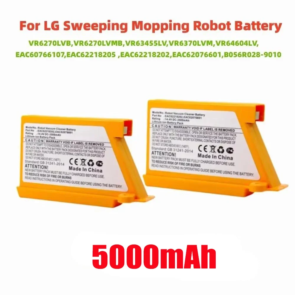 Robot Vacuum Cleaner Battery 5000mAh 3500mAh for LG VR6270LVB,VR6270LVMB,VR63455LV,VR6370LVM,VR64604LV,EAC60766103,EAC62218205