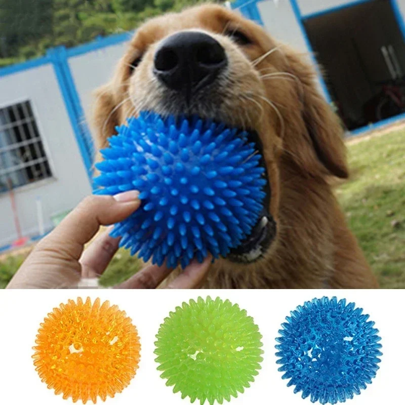 Pet Dog Toys Cat Puppy Sounding Toy Polka Squeaky Tooth Cleaning Ball TPR Training Pet Teeth Chewing Toy Thorn Balls Accessories