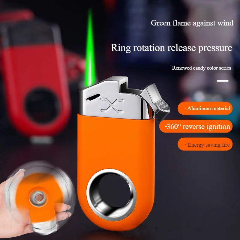 Ring Rotation Decompression Windproof Straight Forward Lighter Upside Down Can Ignite Creative Gift