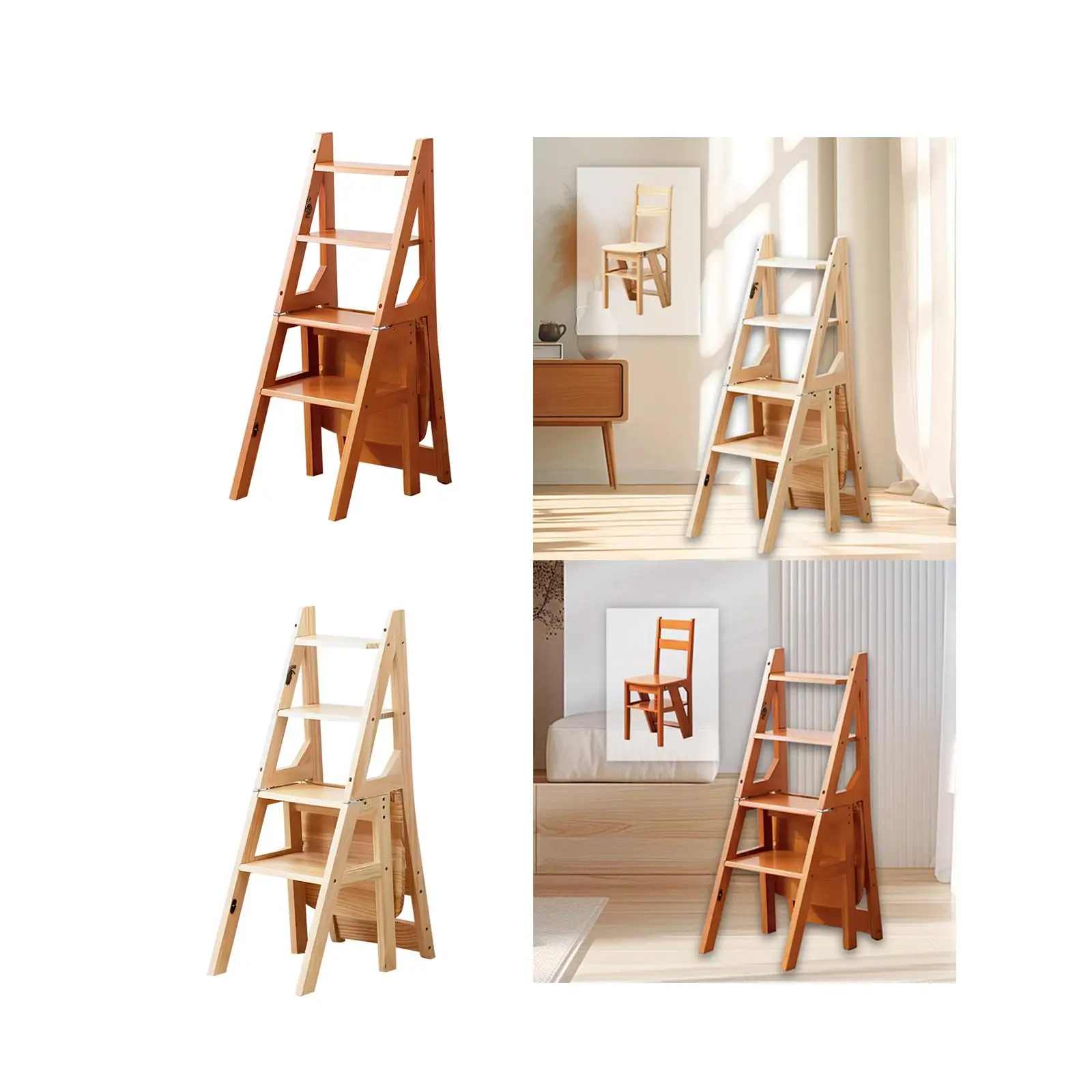 Folding Step Ladder Chair Library Steps Bookshelf Lightweight Plant Stand Ladder Stool Shelf for Garden Yard Outdoor Kitchen