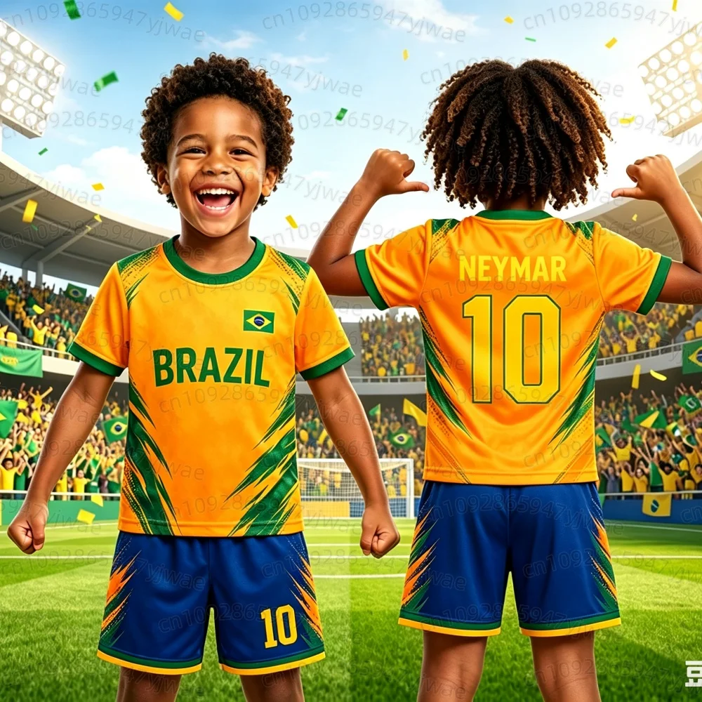 2026 Jungen Mädchen Neymar Nr.10 Fußballtrikot T-Shirt Shorts Set Damen Herren BRASILIEN Fans Kinder T-Shirt Shorts Set Trainingsanzug 2-teiliges Set – Detail 17