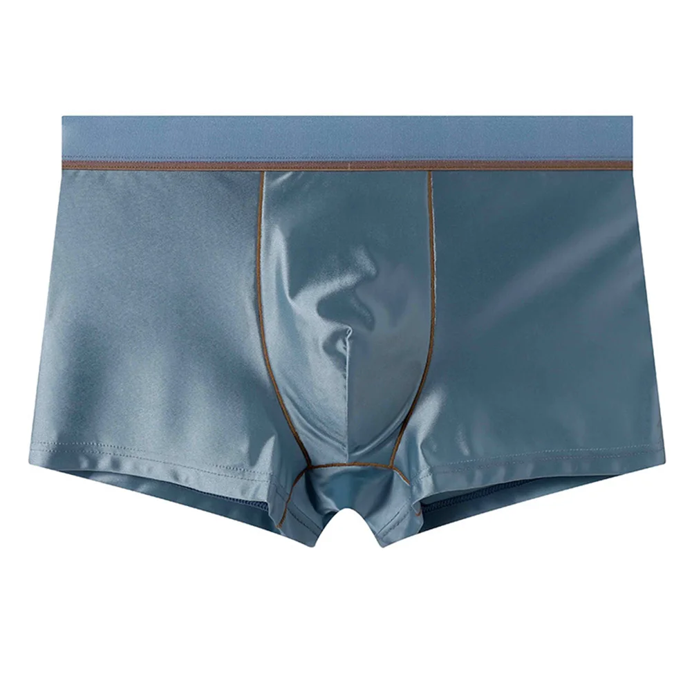 1pc Men Ice Silk Glossy Smooth Boxer Shorts Convex Pouch Underwear Breathable Comfortable Large Size Sleepwear Panties