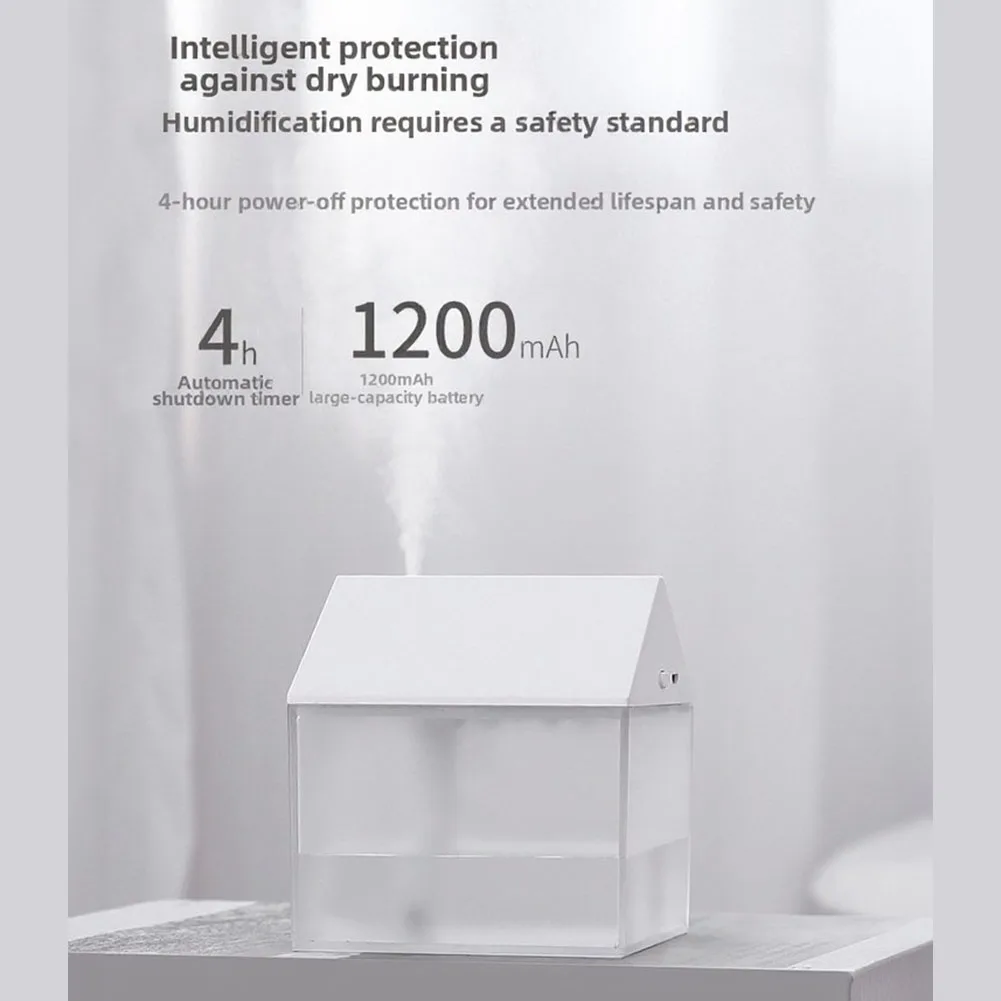 Rechargeable House Shaped LED Humidifier 2500ml ABS Essential Oil Diffuser 7 Color Mood Light Air Moisturizer For Home Bedroom