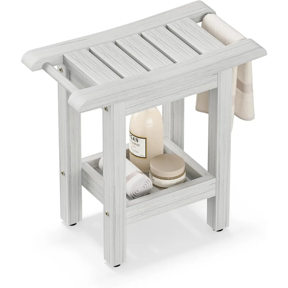 

Grey Shower Stool with Storage Shelf, Shower Chair Seat for Indoor or Outdoor Use,Water Resistant Non-Slip Design