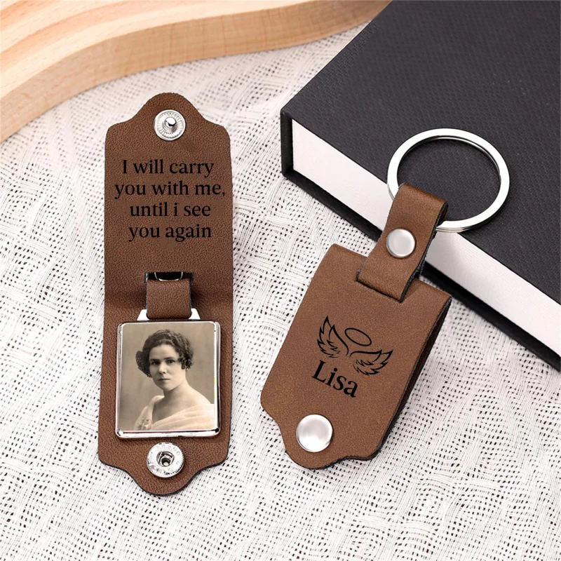 Personalised leather keychain with photo, commemorative keychain, customised engraved commemorative keychain