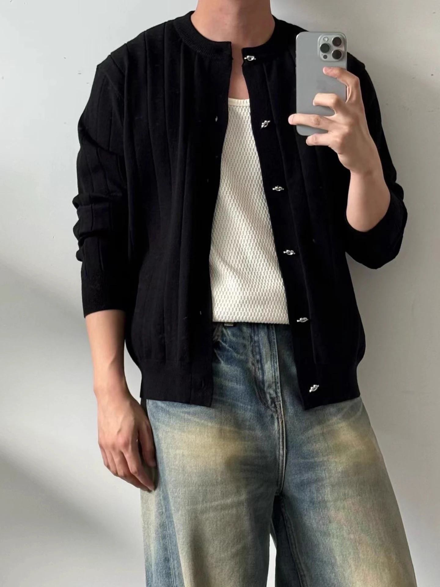 

American Sle Knitted Cardigan Men's Casual Long Sve round Ne Button up Outerwear Top Spring Autumn New Arrival