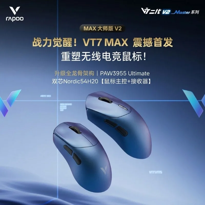 RAPOO VT7 MAX V2 Master Mouse Wireless 8K PAW3955 Skin Friendly Anti Slip Coating Long Battery Life Low Latency Gaming Mouse