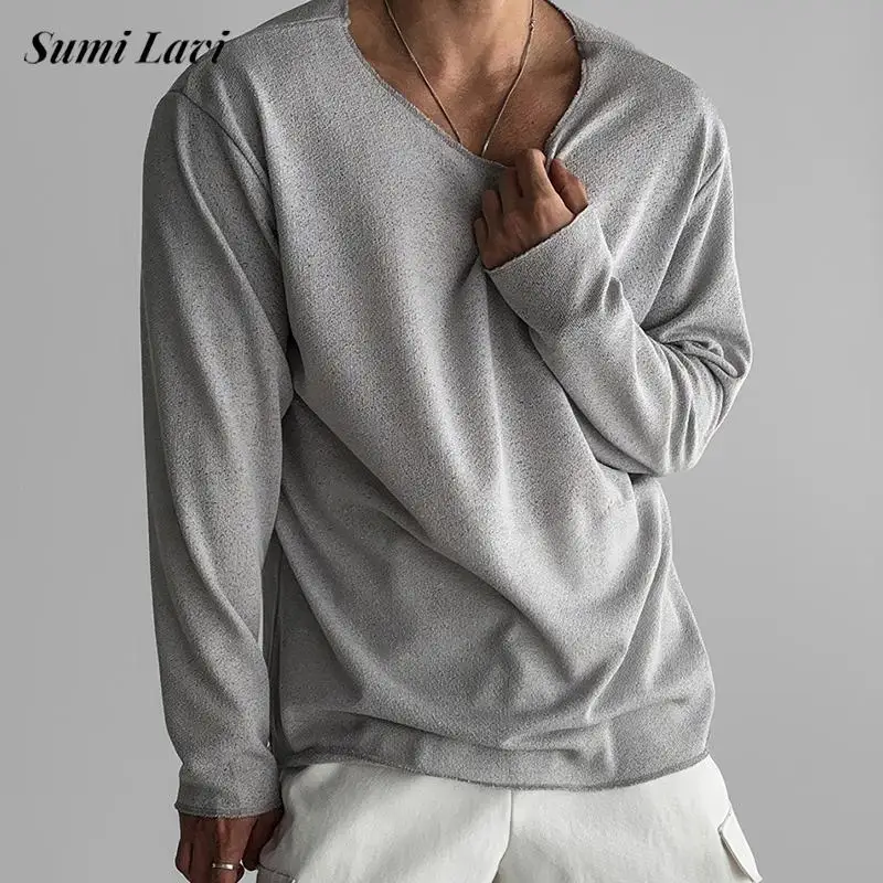 Leisure Mens Long Sleeve Basic Knit Tops 2025 Spring Fall Stylish Solid Color Basic Knitted T-shirts Men Vintage O Neck T Shirt
