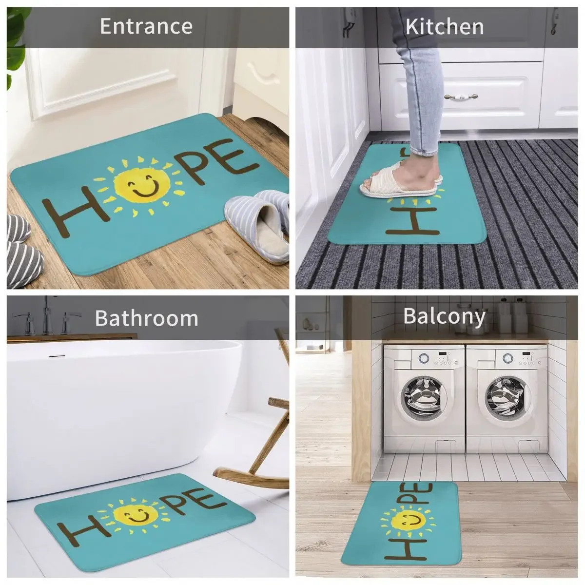 Hope Bath Door Mat Rug Carpet Decor Entrance Living Room Home Kitchen Bedroom Non-slip Equipment Bathmat Doormat Cute Gift 3D