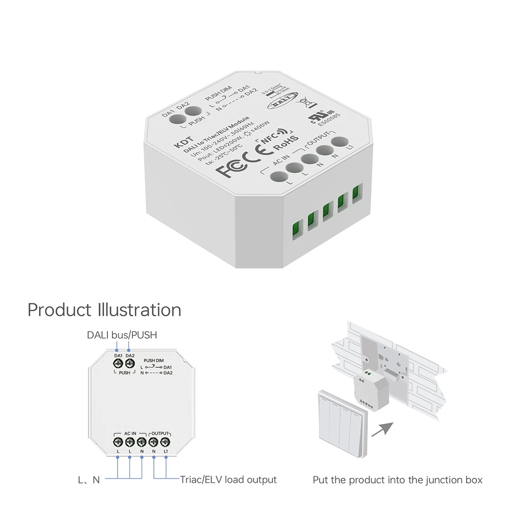 LTECH KDT AC100-240V DALI to Triac/ELV DALI-2 DT6 Use the NFC Light  APP Smart PUSH Dim Module For Incandescent/Halogen Lamp