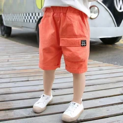 Summer Boys Shorts Solid Color Pocket Design Beach Shorts Kids Casual Elastic Waist Children Short Pants Sport Clothing Outwear