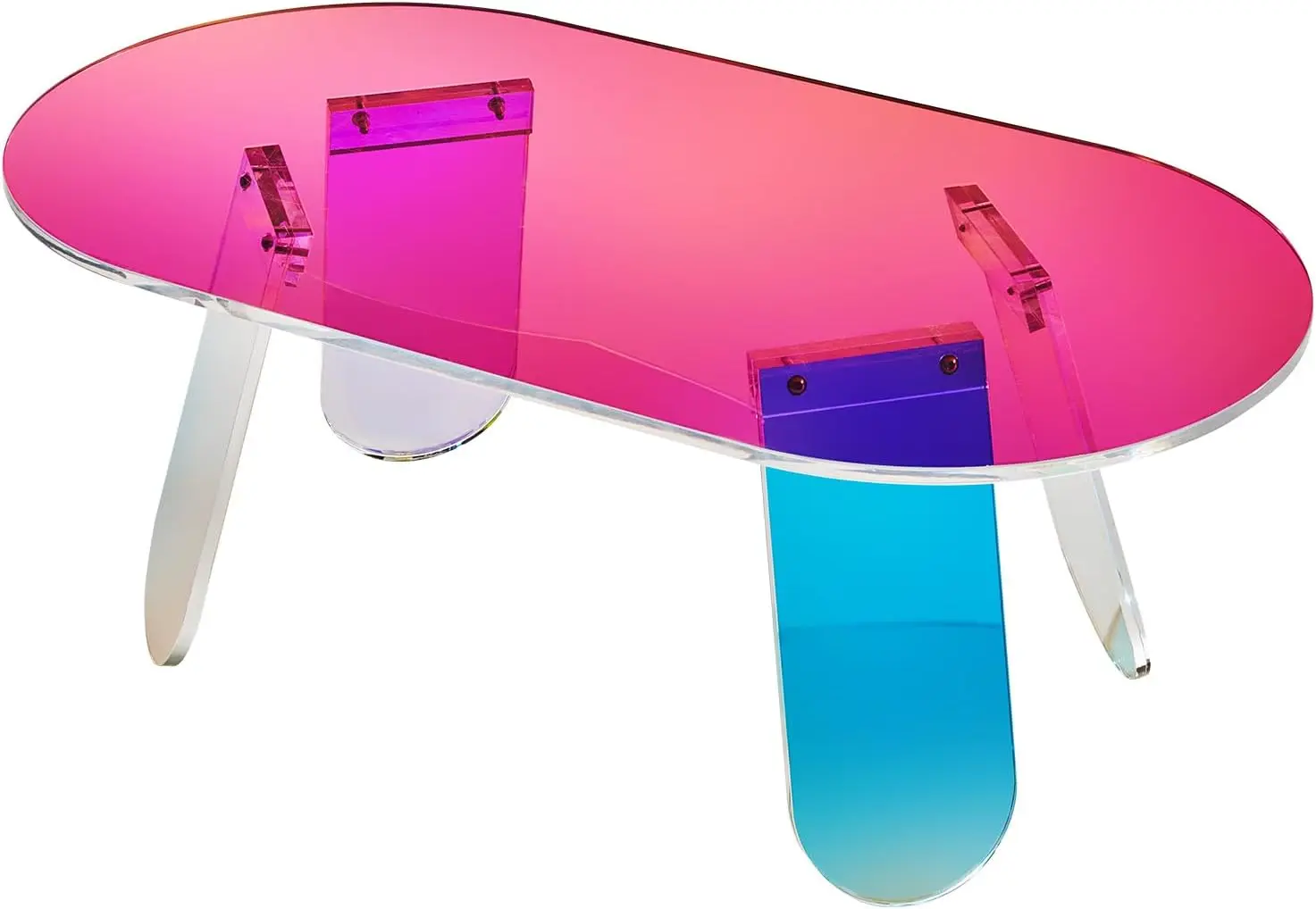 Acrylic Coffee Table, Iridescent Acrylic End Table, Colorful Acrylic Side Table 37.4 in (L) x 19.7 in (W) x 13.8IN (H)