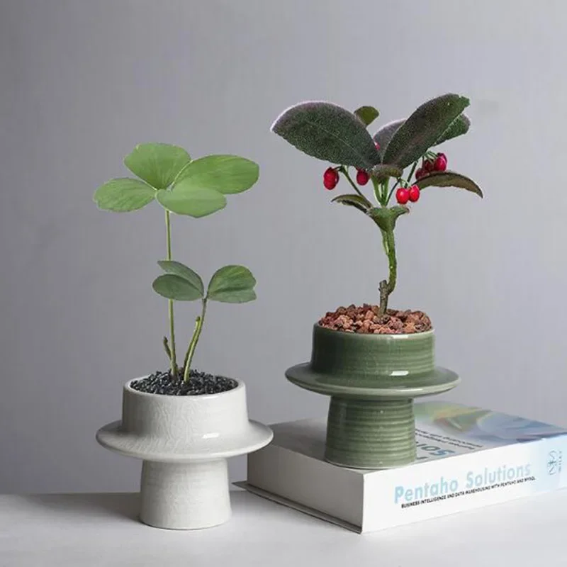 Ceramic Succulent Flower Pot Ceramic Plant Pot with A Drainage Hole Ice Crack Crafts Art Desktop Bonsai Vase Home Decor