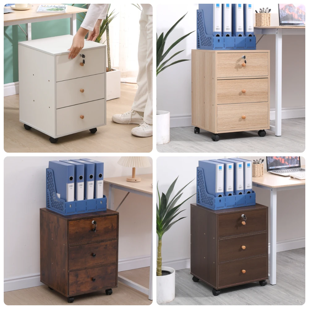 خزائن ملفات متنقلة ذات 3 أدراج من BonChoice، خزانة ملفات مكتبية قابلة للقفل مع عجلات دوارة، تخزين خشبي تحت المكتب #1