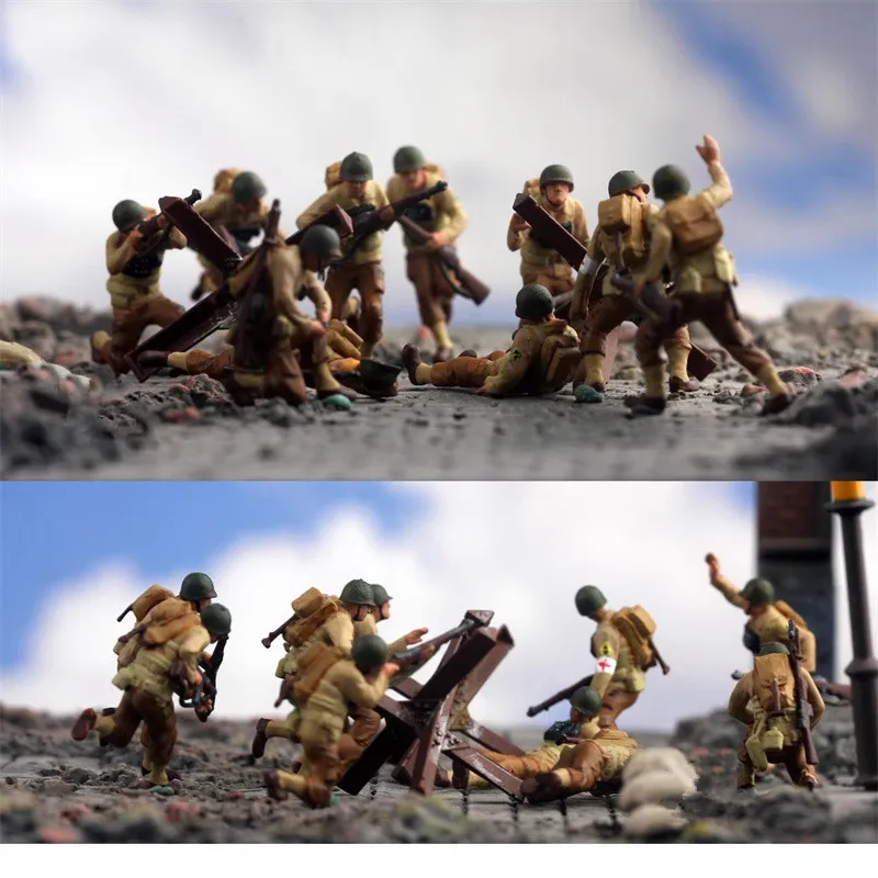 

Масштабная модель 1:72, Нормандия, посадка США, 10 шт., солдаты с 2 препятствиями, фигурка, аксессуар для сцены «сделай сам»