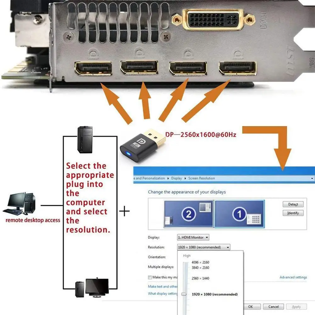 Colokan Dummy Displayport 4K-Adapter Display Virtual DP-Emulator tanpa kepala EDID-steker hantu untuk PC-Aksesori Desktop