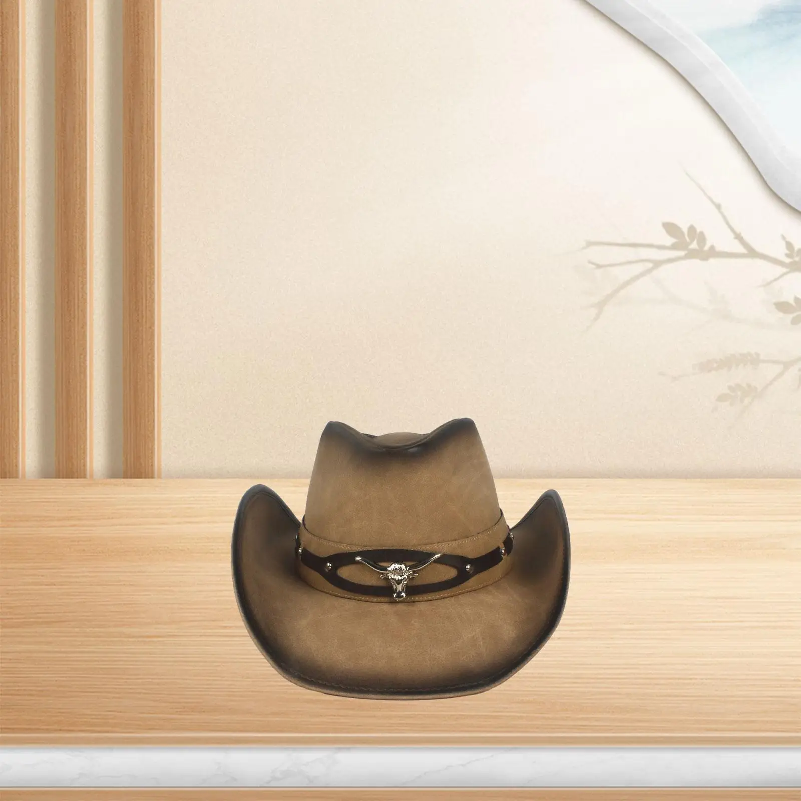 Elegant Western Cowboy Hat for Men PU Leather with Decorative Brim Lightweight Costume Hat for Themed Party Photo